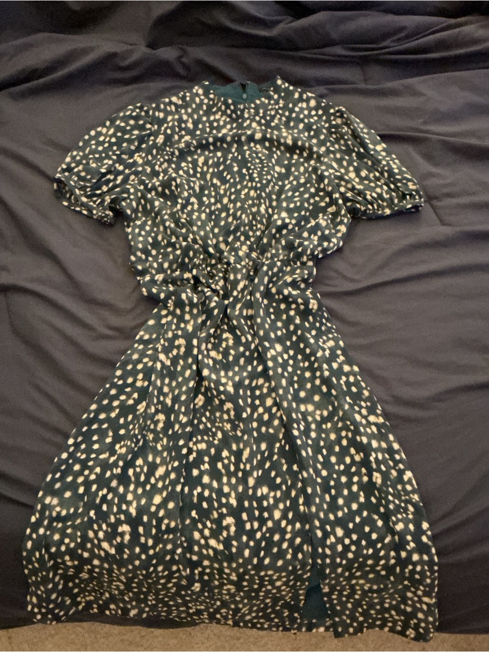 Ann Taylor Teal and Cream Printed Short-Sleeve Midi Dress